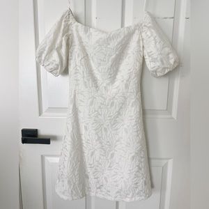 Off the shoulder white mini dress